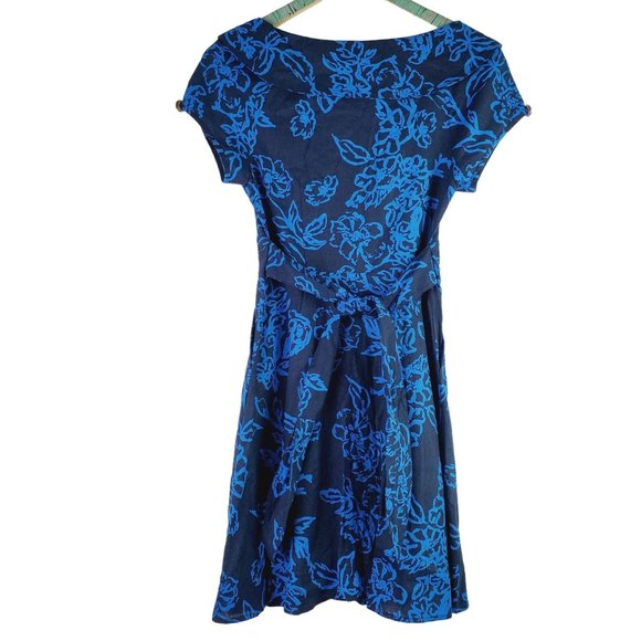 Free People Blue Floral Button-up Linen Mini Dress, Sz 0 - Picture 3 of 10